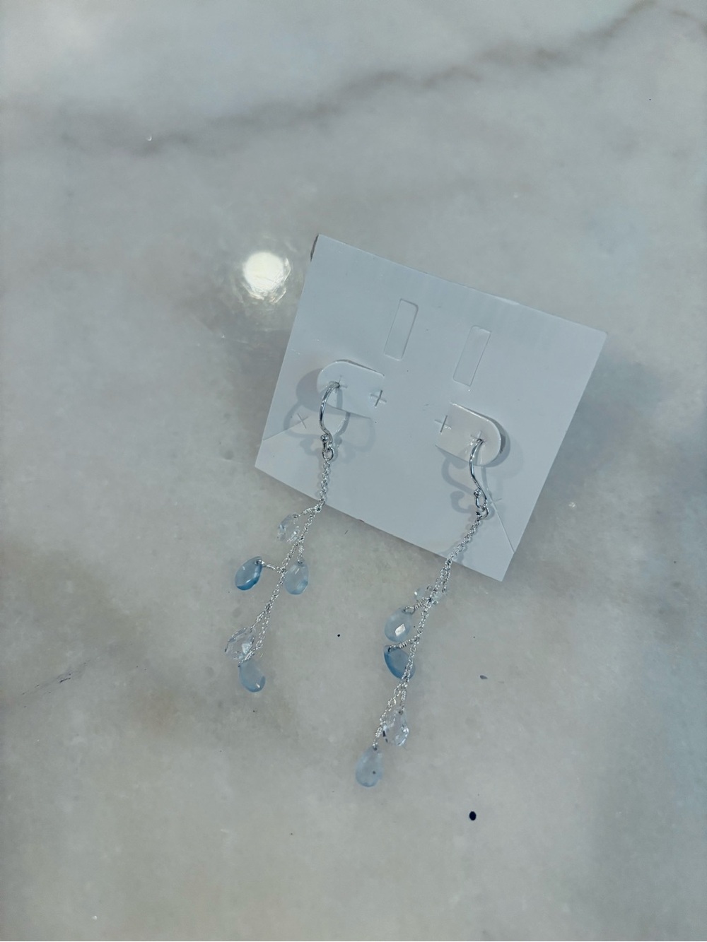 Delicate Silver Drop Earrings with Light Blue Teardrop Beads